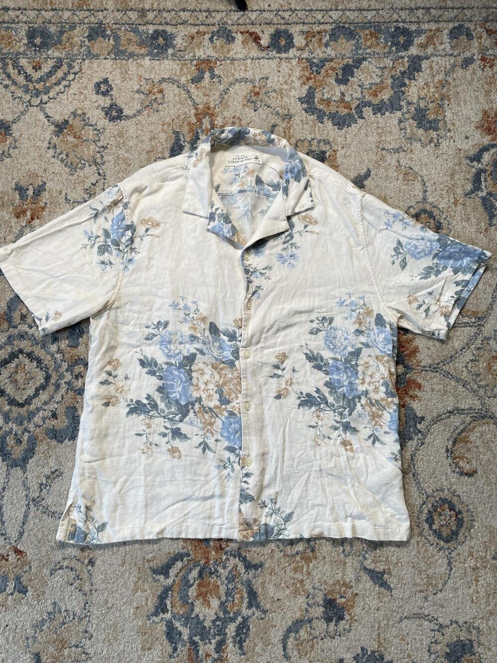 THE A&F Shirt Mens M Multicolor Floral Linen Short Sleeve Button Up Summer